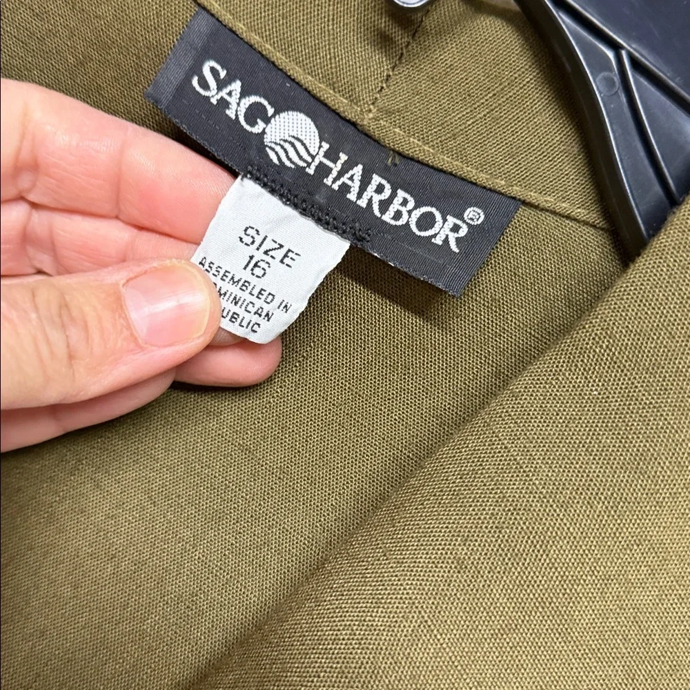 Vintage Sag Harbor Olive Green Short Sleeve blazer Jacket size 16